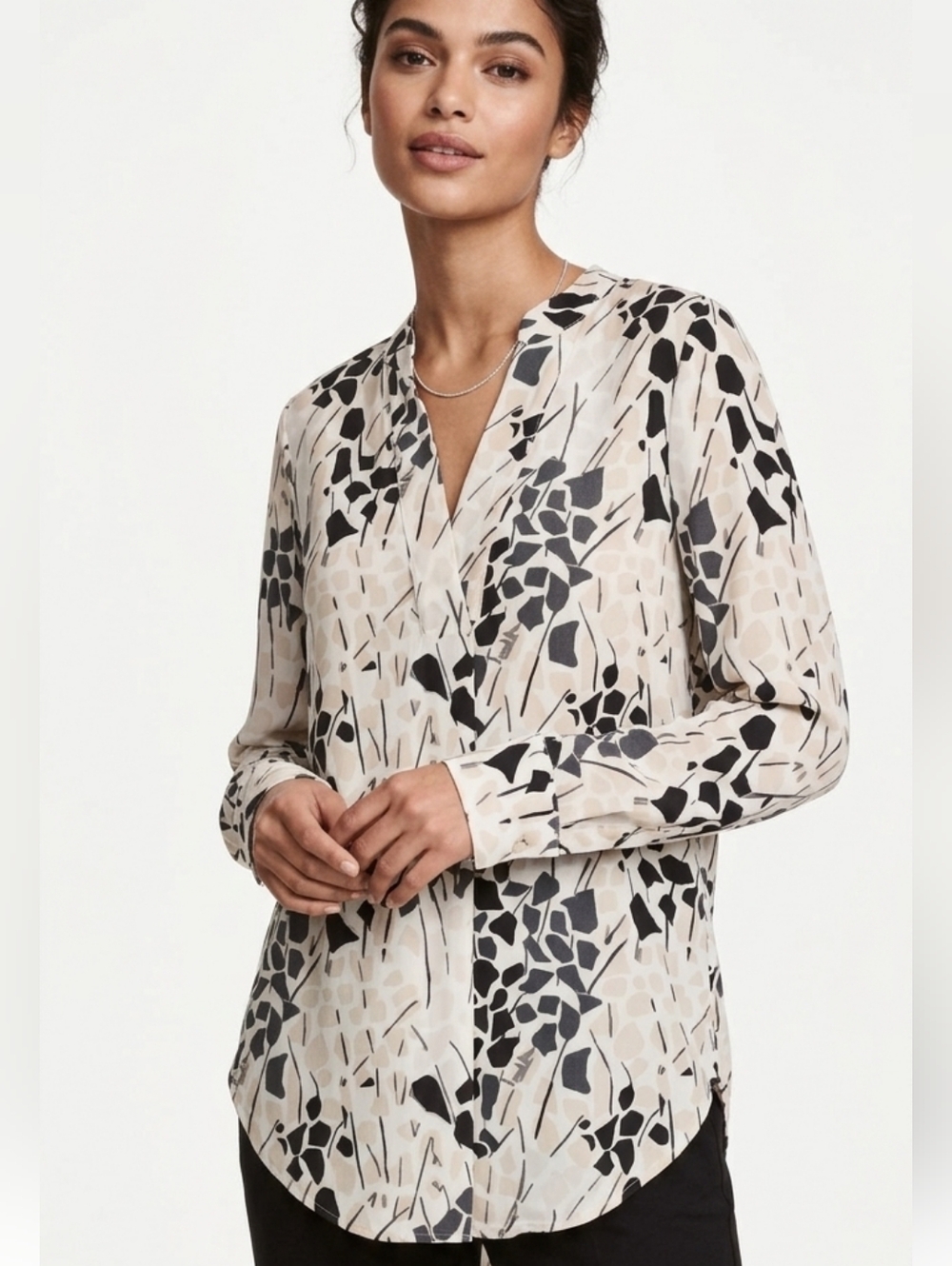 H&M X Richard Allen LS Blouse In Blk/white/cream Size 2